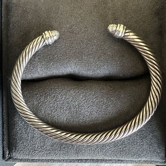 David Yurman 925 Sterling Silver 5mm Pave Diamond Cable Classic Bracelet Sz M - Picture 4 of 8